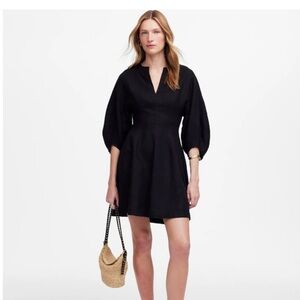 Madewell Splitneck Mini Dress in 100% Linen Black